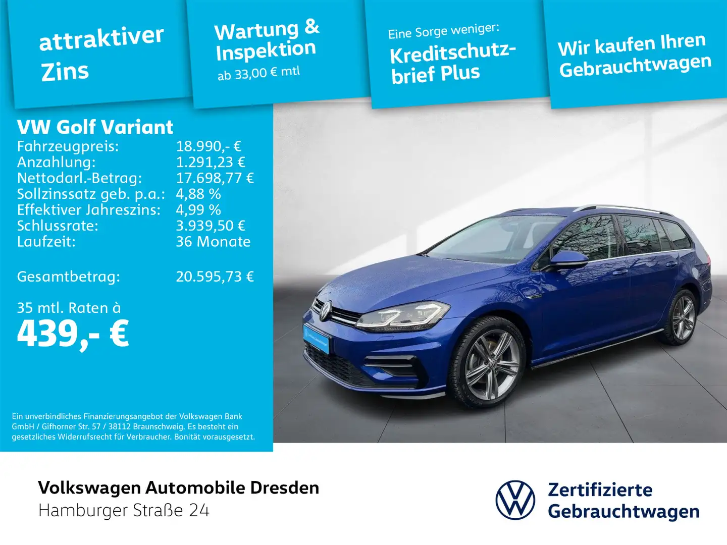 Volkswagen Golf Variant Golf VII Variant R-Line 1.5 TSI DSG LED KAM BLIN Bleu - 1