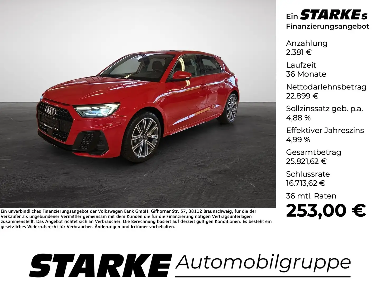 Audi A1 Sportback 25 TFSI S tronic S line Rot - 1