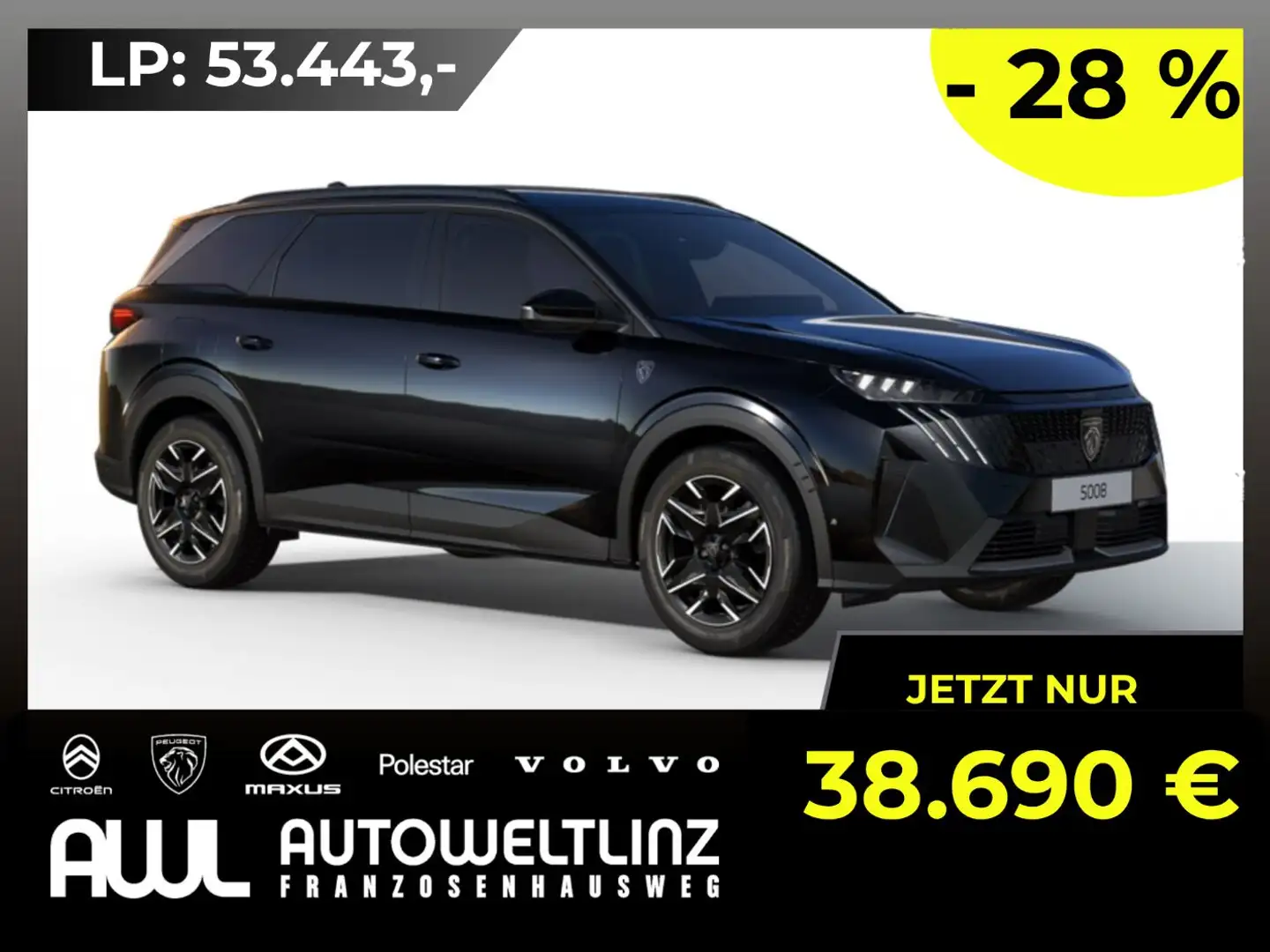 Peugeot 5008 GT EXCLUSIVE Hybrid 145 e-DCS6 !MEGADEAL! Schwarz - 1