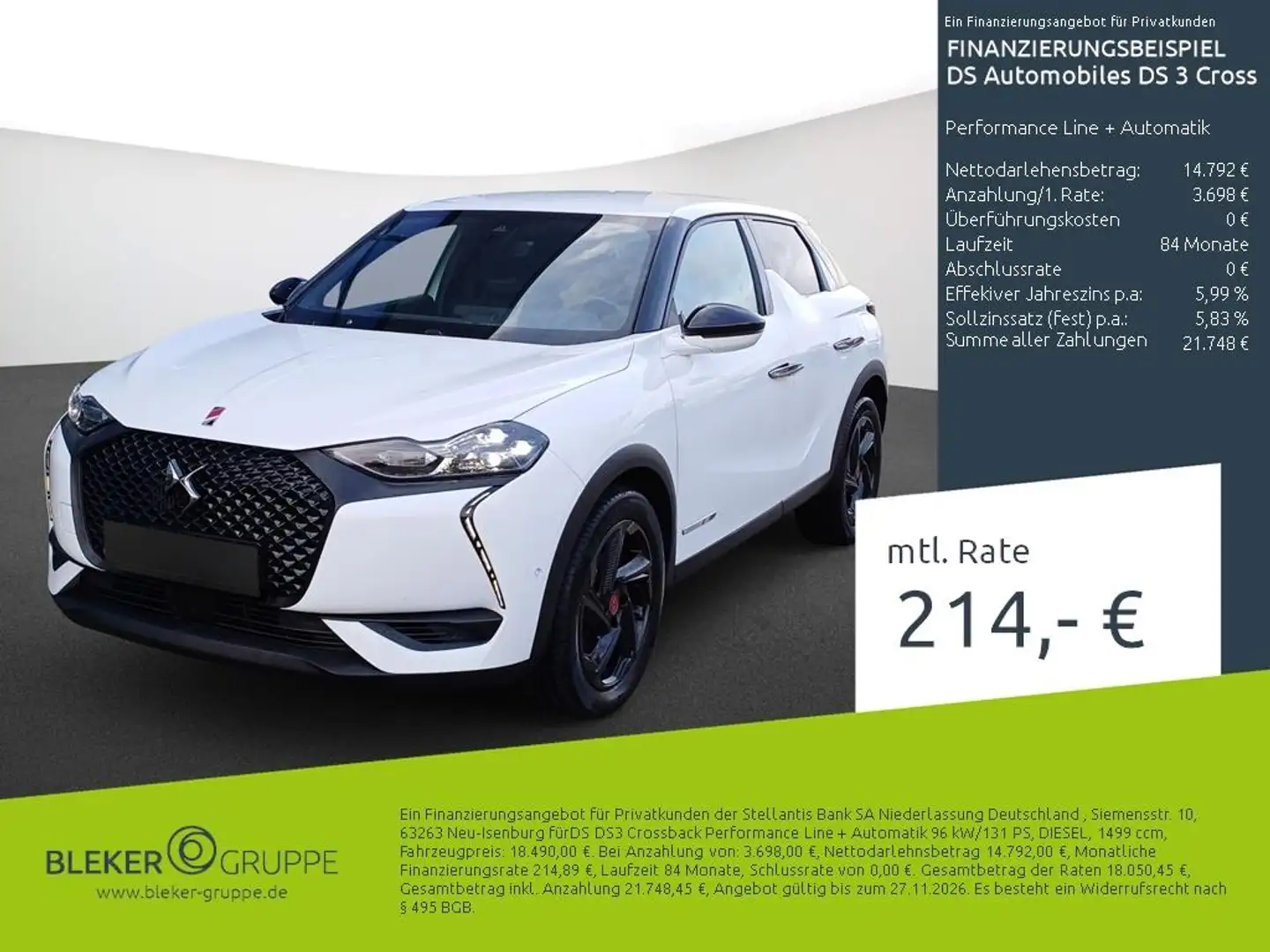 DS Automobiles DS 3 Crossback Performance Line + Automatik Weiß - 1