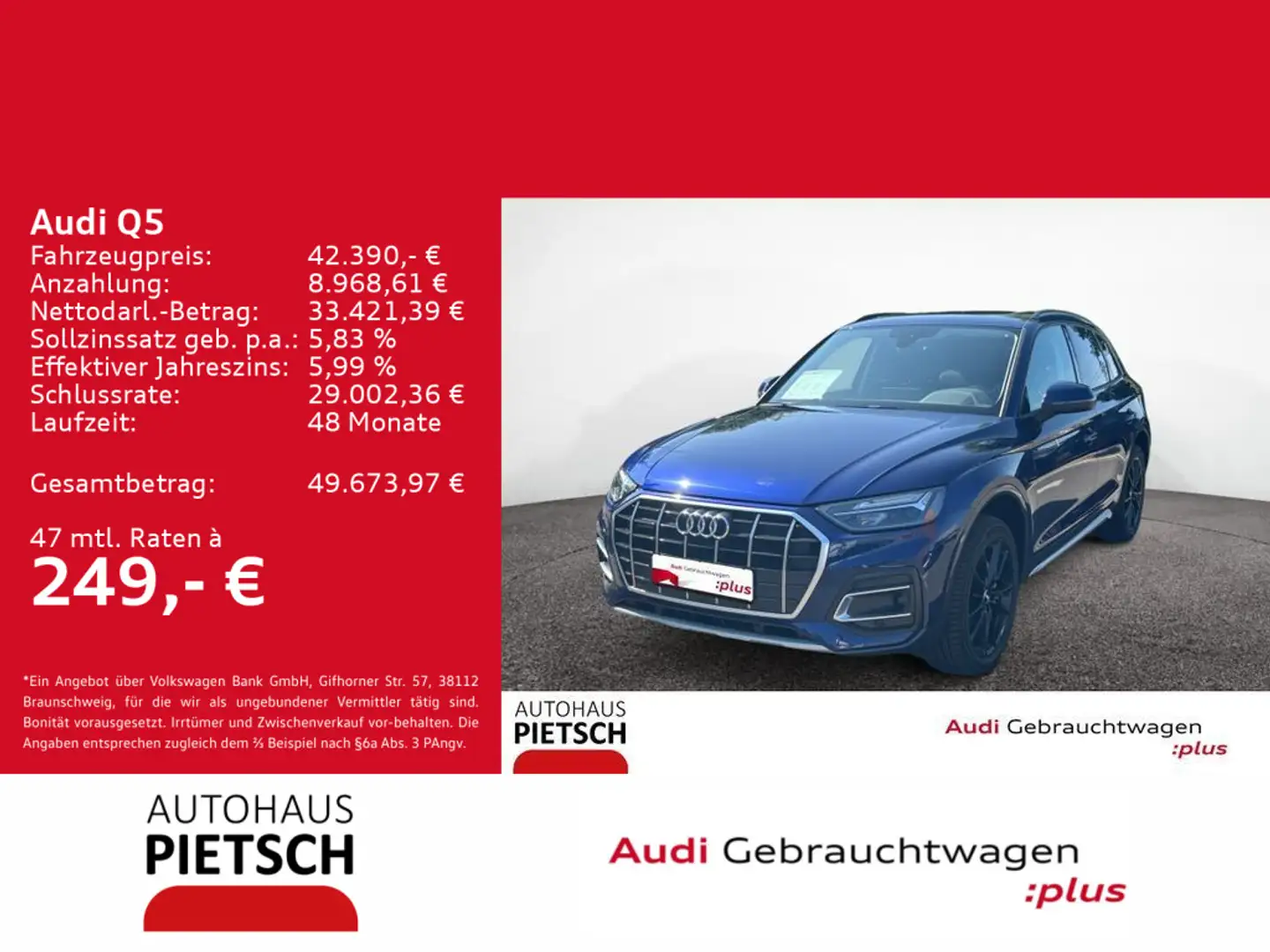 Audi Q5 40 TDI quattro Advanced AHK ACC Pano Leder 20 Blau - 1