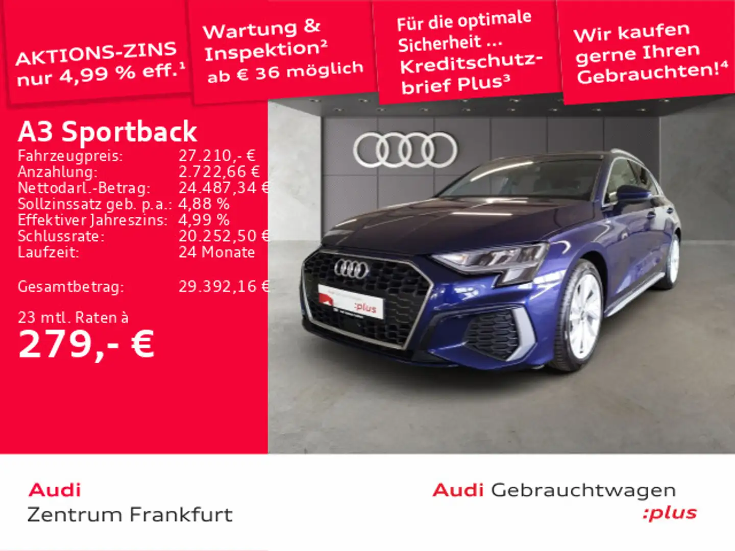 Audi A3 30 TDI S line LED ACC PDC Blau - 1