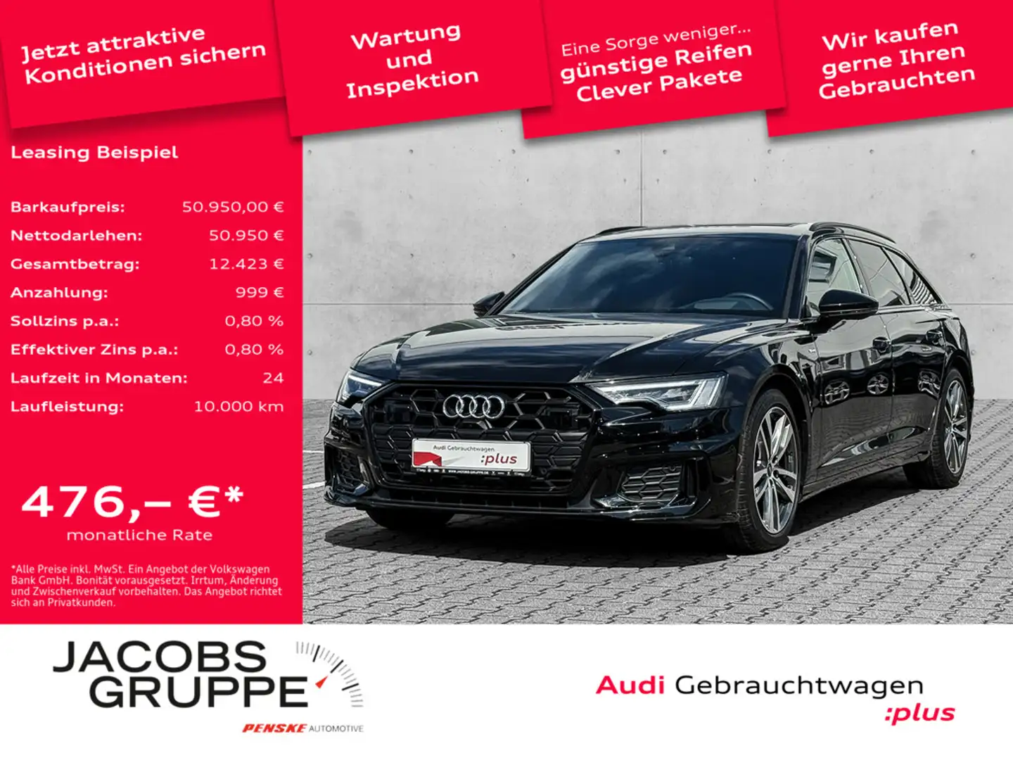 Audi A6 Avant 40 TDI Blackpak./HuD/Matrix/360° S line Schwarz - 1