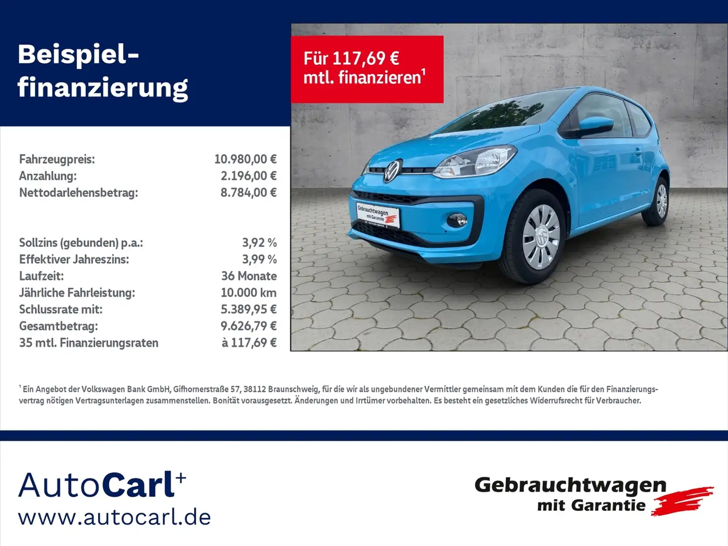 Volkswagen up! move 1.0 SHZ/USB/TEL/DAB+ KLIMA Bleu - 1
