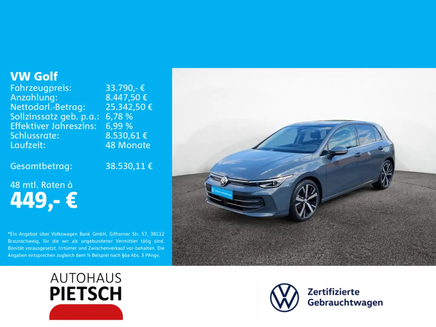 Volkswagen Golf VIII 1.5 eTSI Style LED AHK ACC Pano Grau - 1