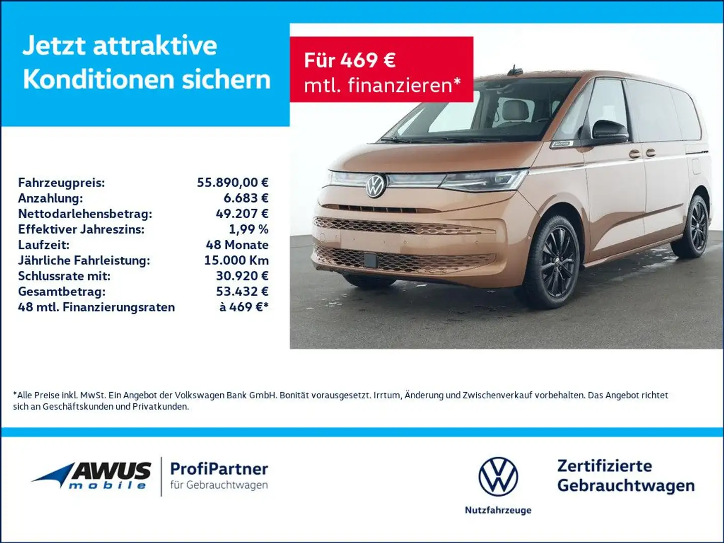 Volkswagen T7 Multivan Style KÜ 2.0TDI 110kW DSG 7-SITZER Braun - 1