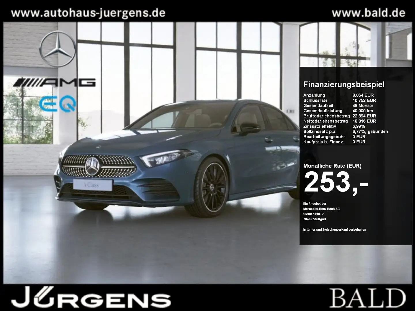 Mercedes-Benz A 250 e Limo AMG-Sport/LED/Cam/Night/Ambi/19' Blue - 1