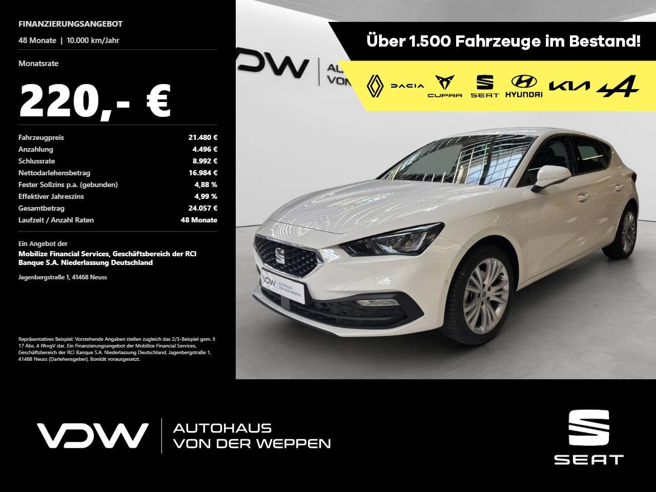 Seat Leon 2024 — Style 1.0 eTSI Aut. Kamera, PDC vorn, Klima Klima