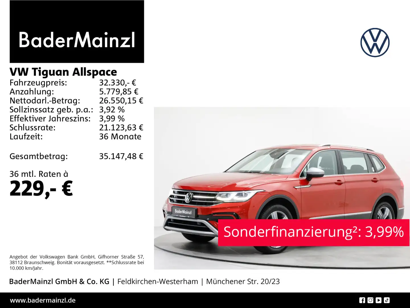 Volkswagen Tiguan Allspace 2.0 TDI 4M DSG Elegance Stdhz Rot - 1