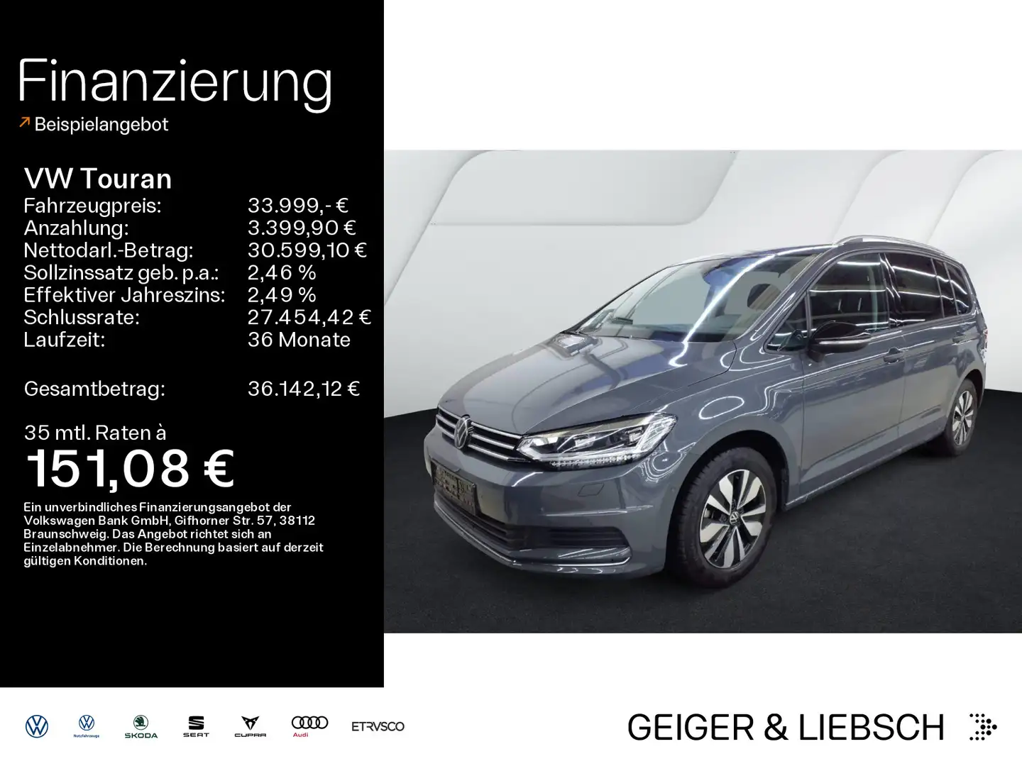 Volkswagen Touran 1.5 TSI DSG GOAL*7-SITZER*AHK*NAVI*IQ.LIG Grijs - 1