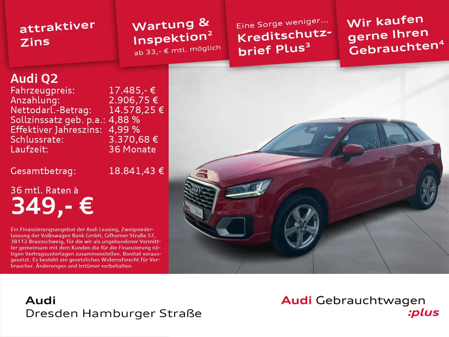 Audi Q2 30 TFSI Sport LED Navi AHZV Rückfahrkamera Rot - 1