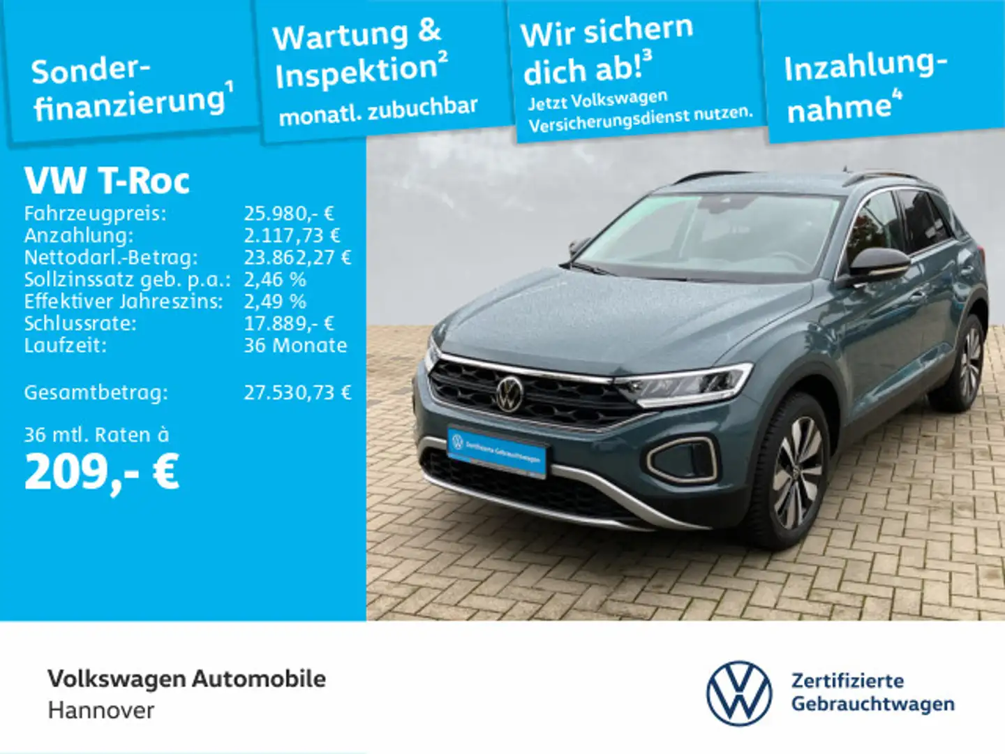 Volkswagen T-Roc 2.0 TDI Goal Navi ACC BSD SHZ PDC LED Blau - 1