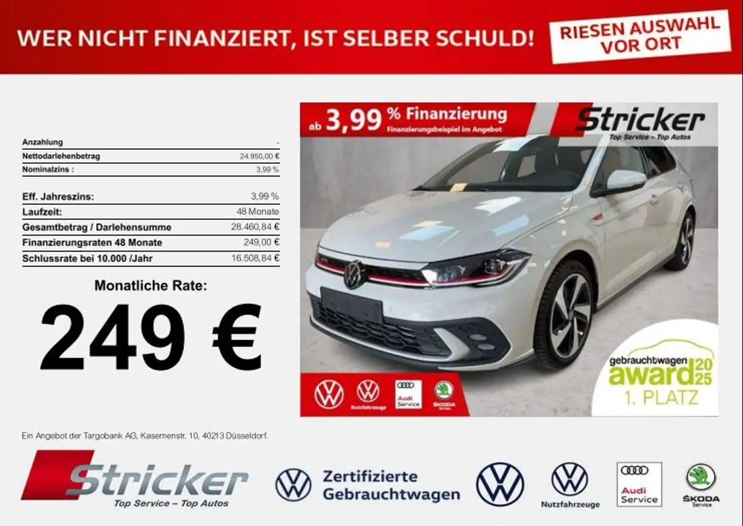 Volkswagen Polo GTI 2.0TSI DSG 249,-ohne Anzahlung ACC App-Connec Grau - 2