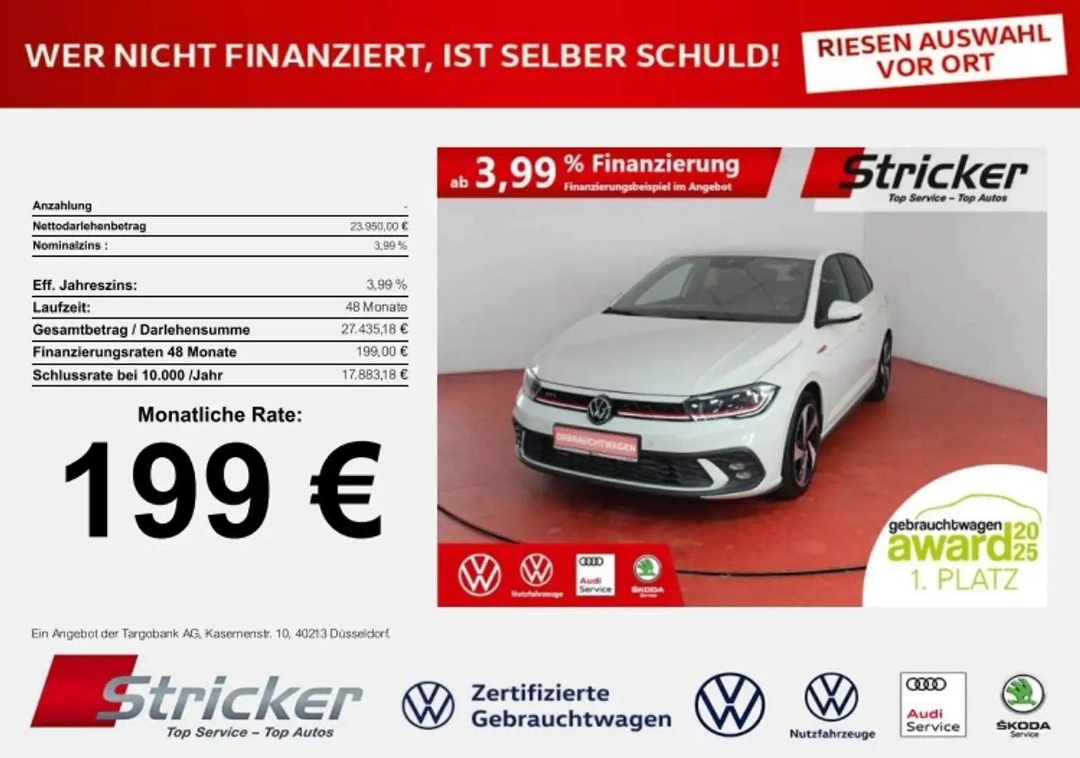 Volkswagen Polo GTI 2.0TSI DSG 199,-ohne Anzahlung ACC App-Connec Grau - 1