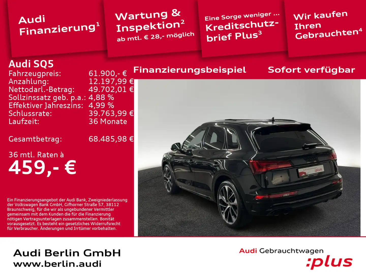 Audi SQ5 TDI tiptr. PDC MATRIX RFK NAVI PANO B&O Schwarz - 1