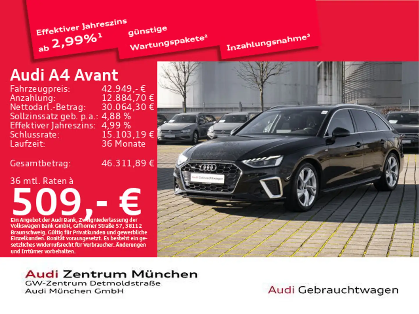 Audi A4 40 TFSI qu. S tronic S line Pano/Virtua Schwarz - 1