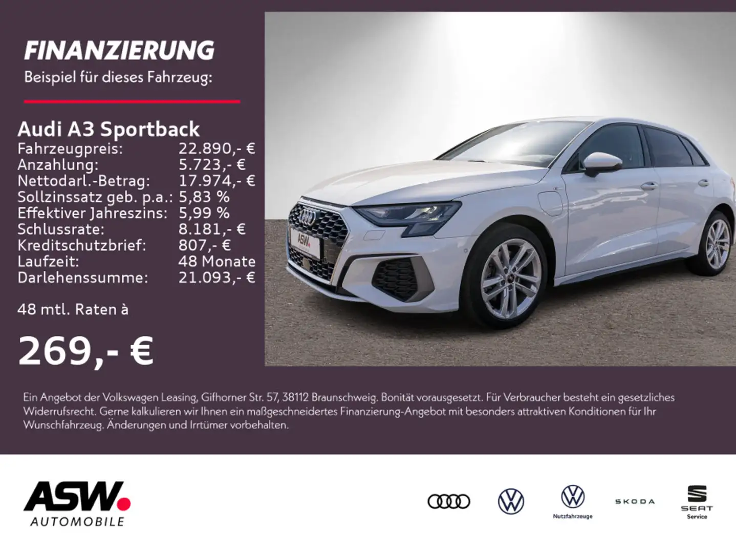 Audi A3 S line 40TFSI e Stronic Nav LED ACC Blanc - 1