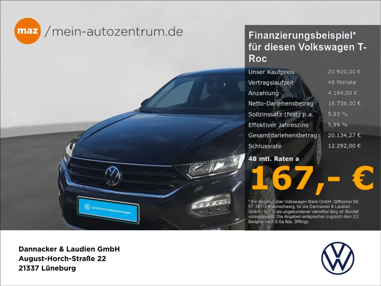 Volkswagen T-Roc 1.5 TSI Sport Alu PDC App-Connect Klima uvm. Schwarz - 1