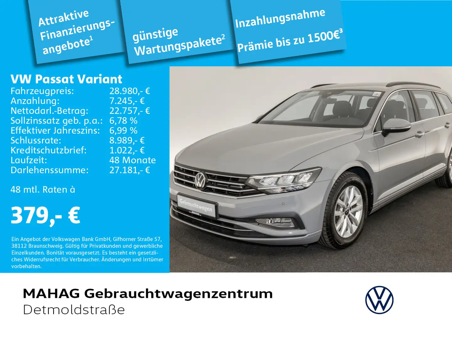 Volkswagen Passat Variant 2.0 TDI Business Navi KED Kamera Grau - 1