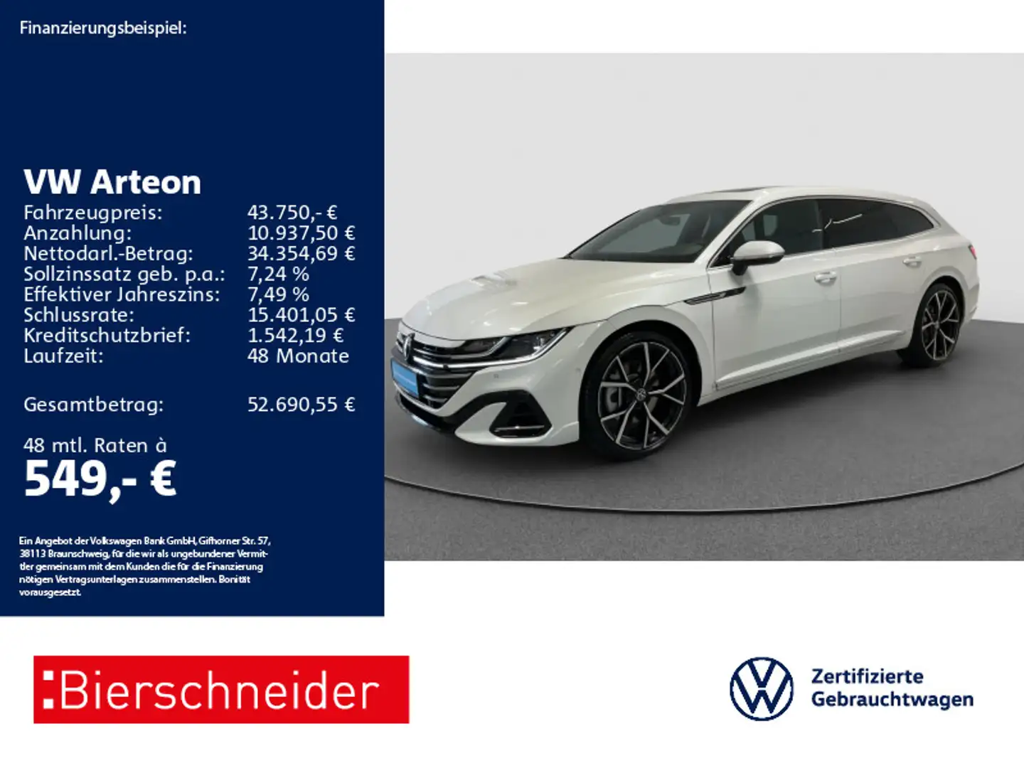 Volkswagen Arteon SB 2.0 TSI DSG 4Mo R-Line AHK PANO STAND Weiß - 1