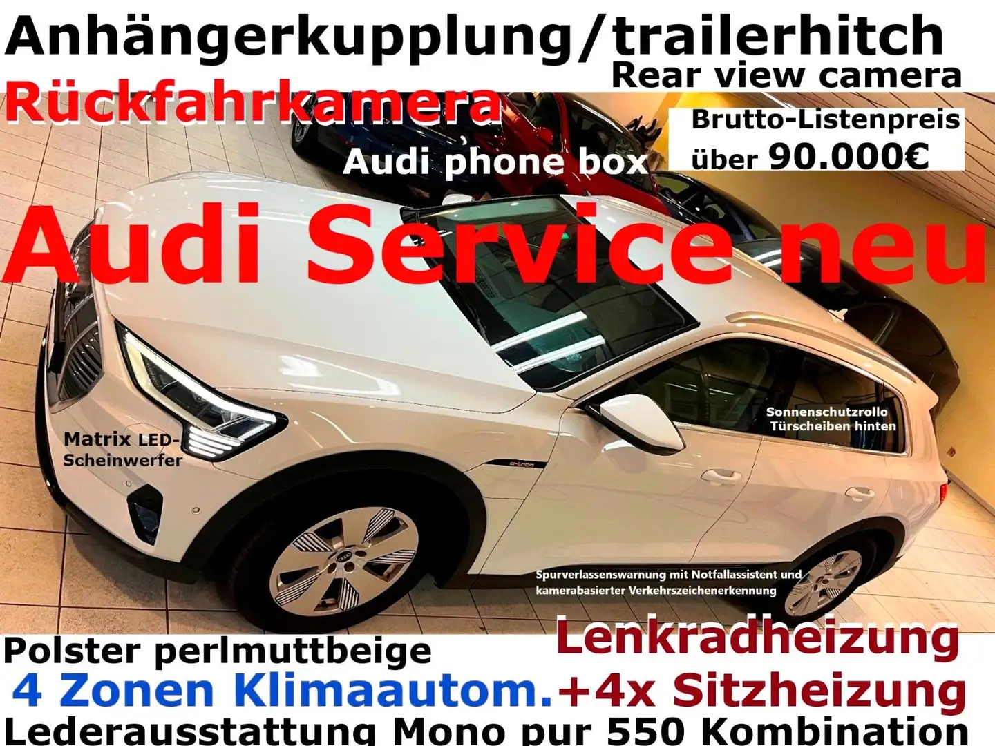 Audi e-tron 55 Voll-Leder+AHK+R-Kamera+4xSHZ+Matrix+ Weiß - 1