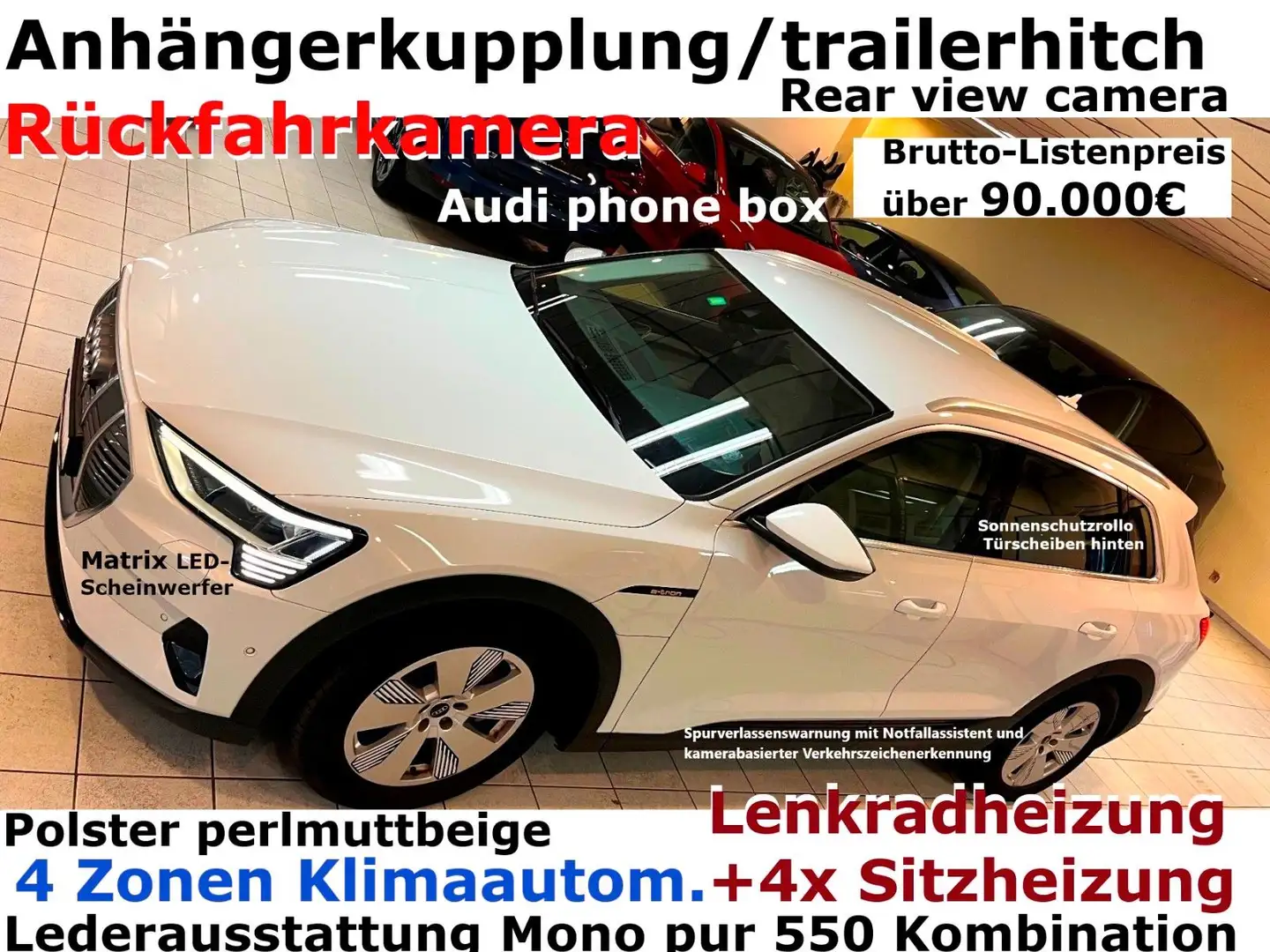 Audi e-tron 55 Voll-Leder+AHK+R-Kamera+4xSHZ+Matrix+ Weiß - 1