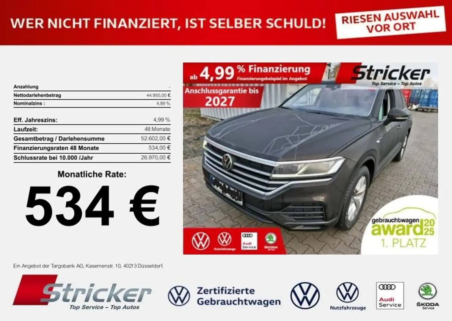 Volkswagen Touareg 3.0TDI 534,-ohne Anzahlung AHK Luft Leder Braun - 2