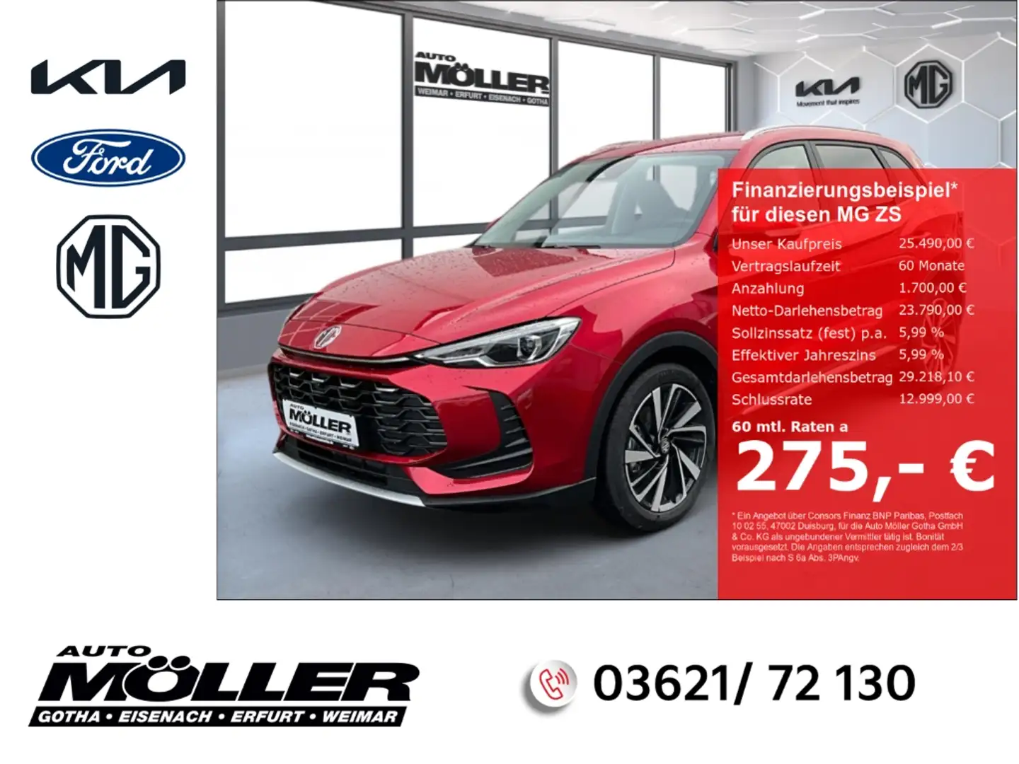 MG ZS Hybrid+ Luxury Leder Navi LED 360°ACC SHZ Rot - 1