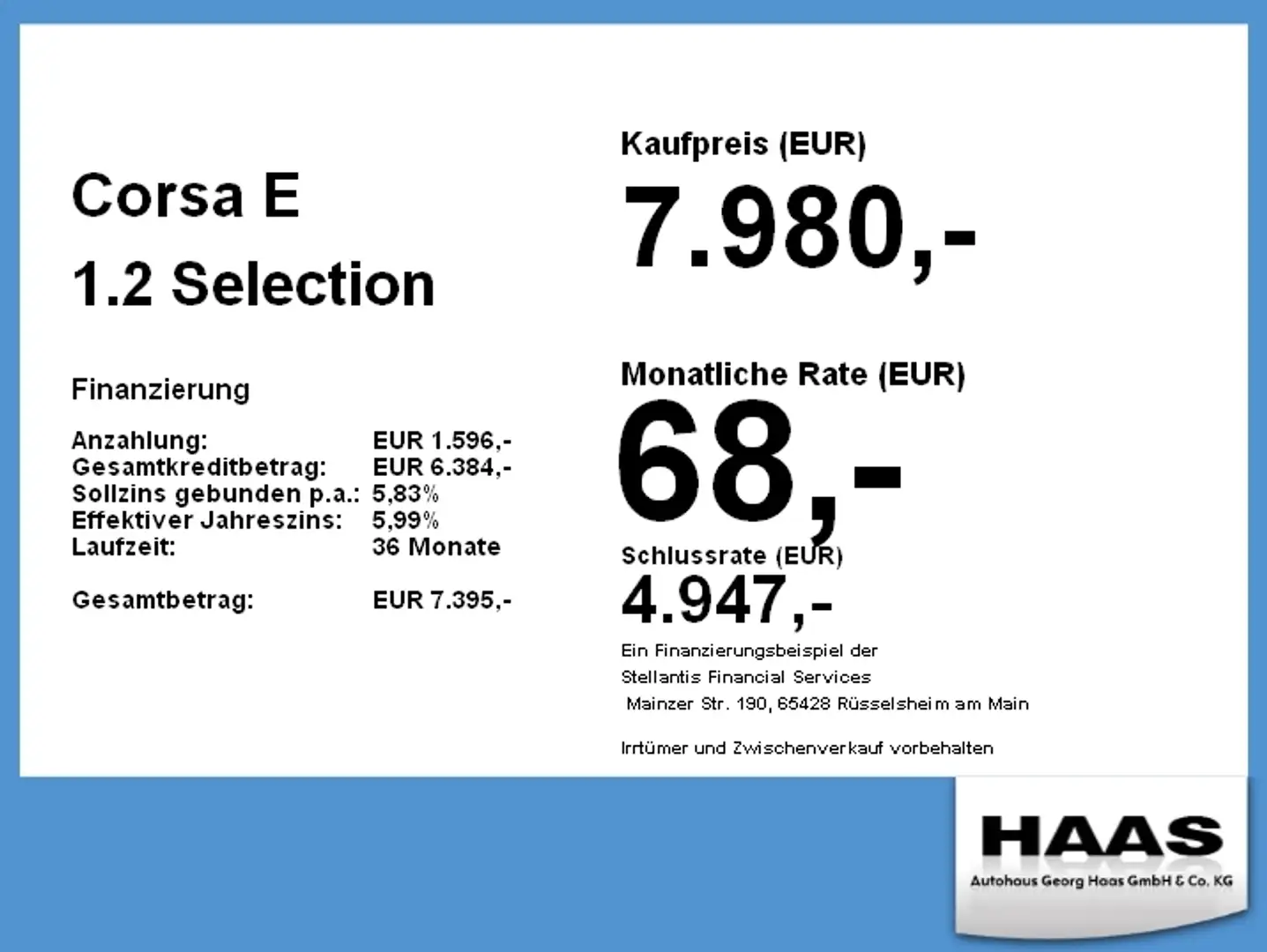 Opel Corsa E 1.2 Selection Bluetooth, CD-Player, Klima Blau - 1