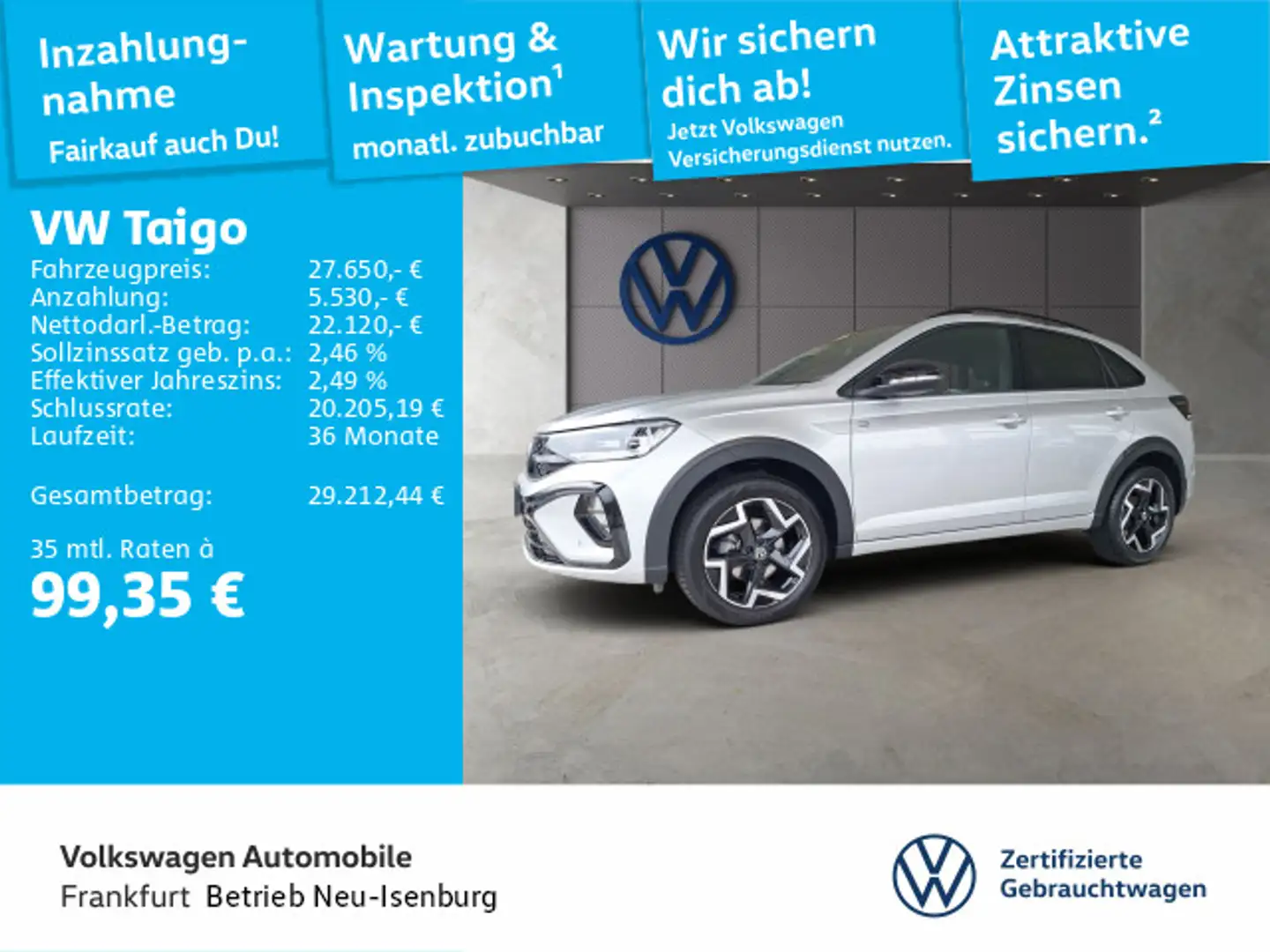 Volkswagen Taigo 1.5 TSI DSG R-Line Navi IQ.Light DAB+ Fron Silber - 1