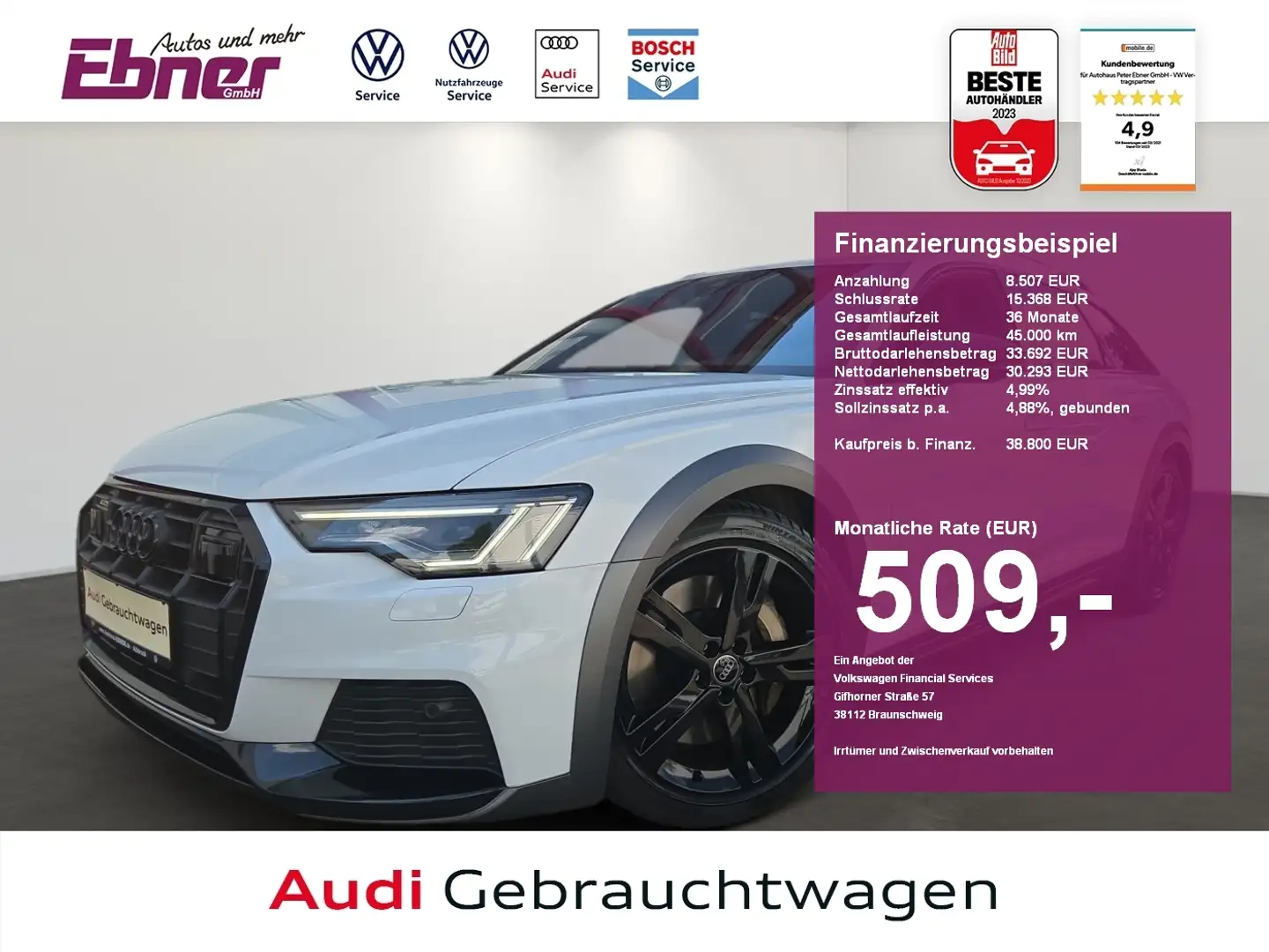 Audi A6 allroad 20 YEARS 55TDI 350PS MEMORY+B&O+AHK+KAMERA+LUFT+MA Белый - 1