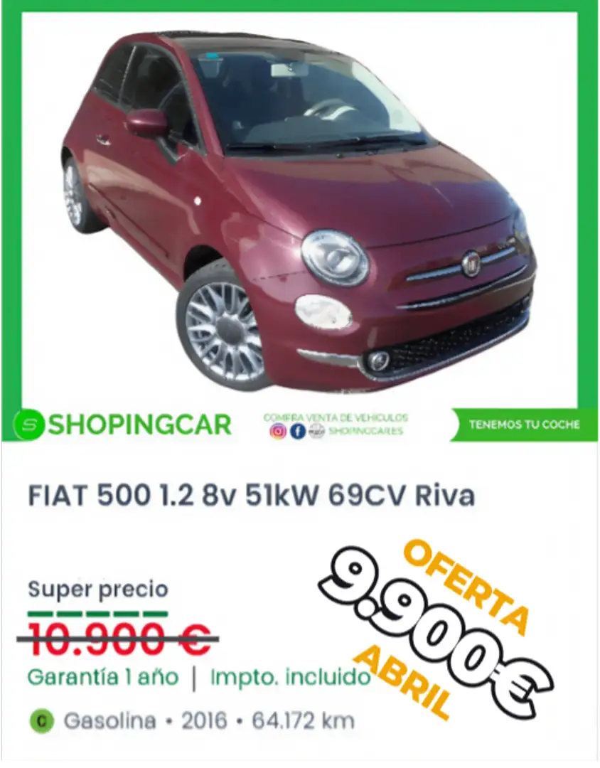 Fiat 500 1.2 Riva Burdeos - 1