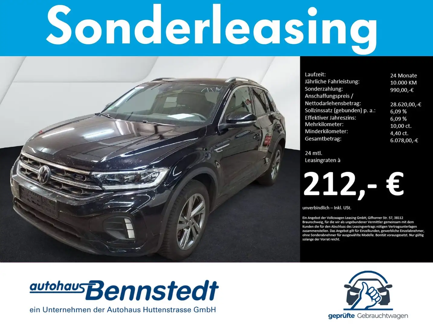 Volkswagen T-Roc 1.5 TSI DSG R-Line LED+ NAVI KAMERA AHK Schwarz - 1