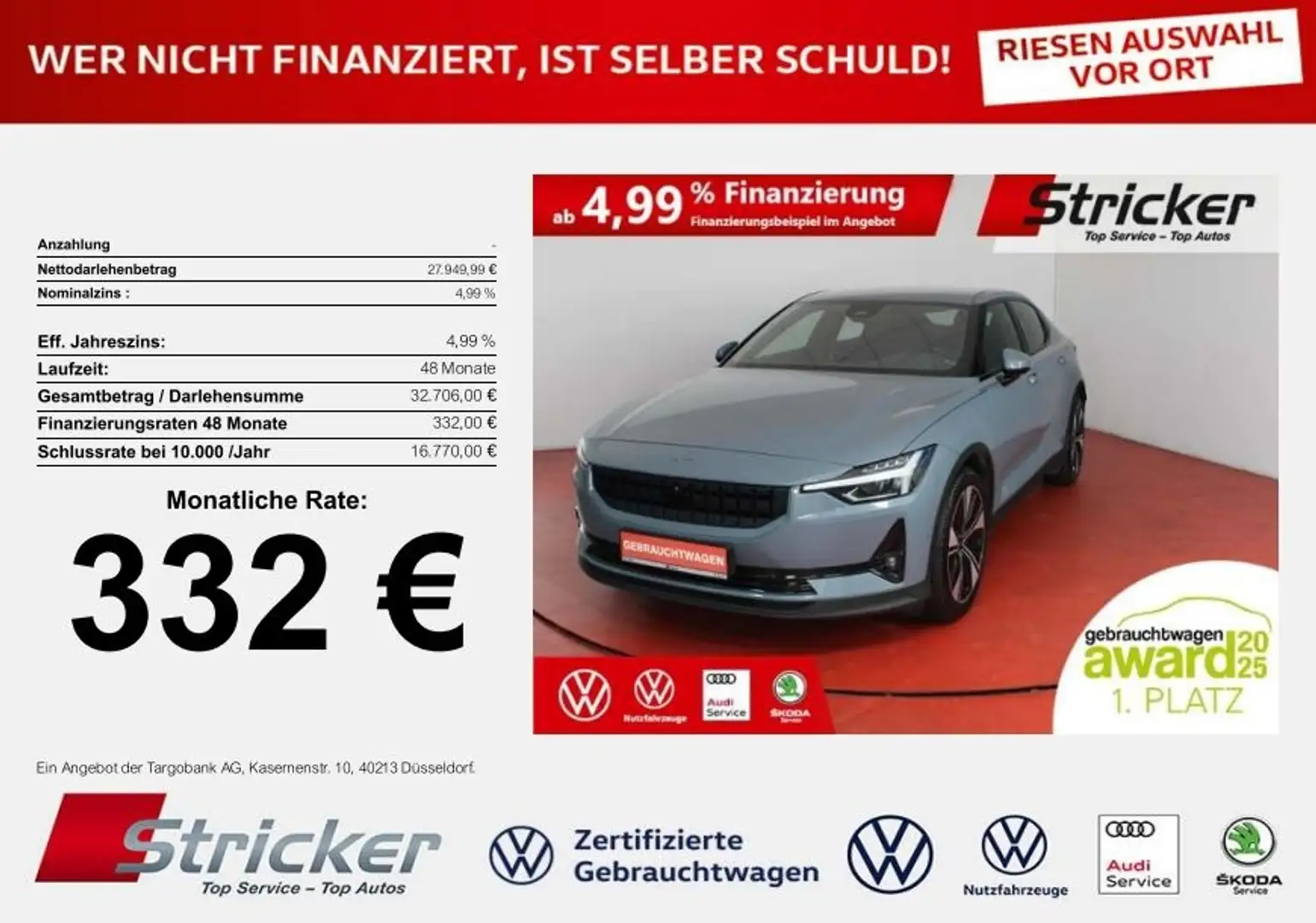 Polestar 2 Long Range Single Motor 332,-ohne Anzahlung Pilot Argent - 1