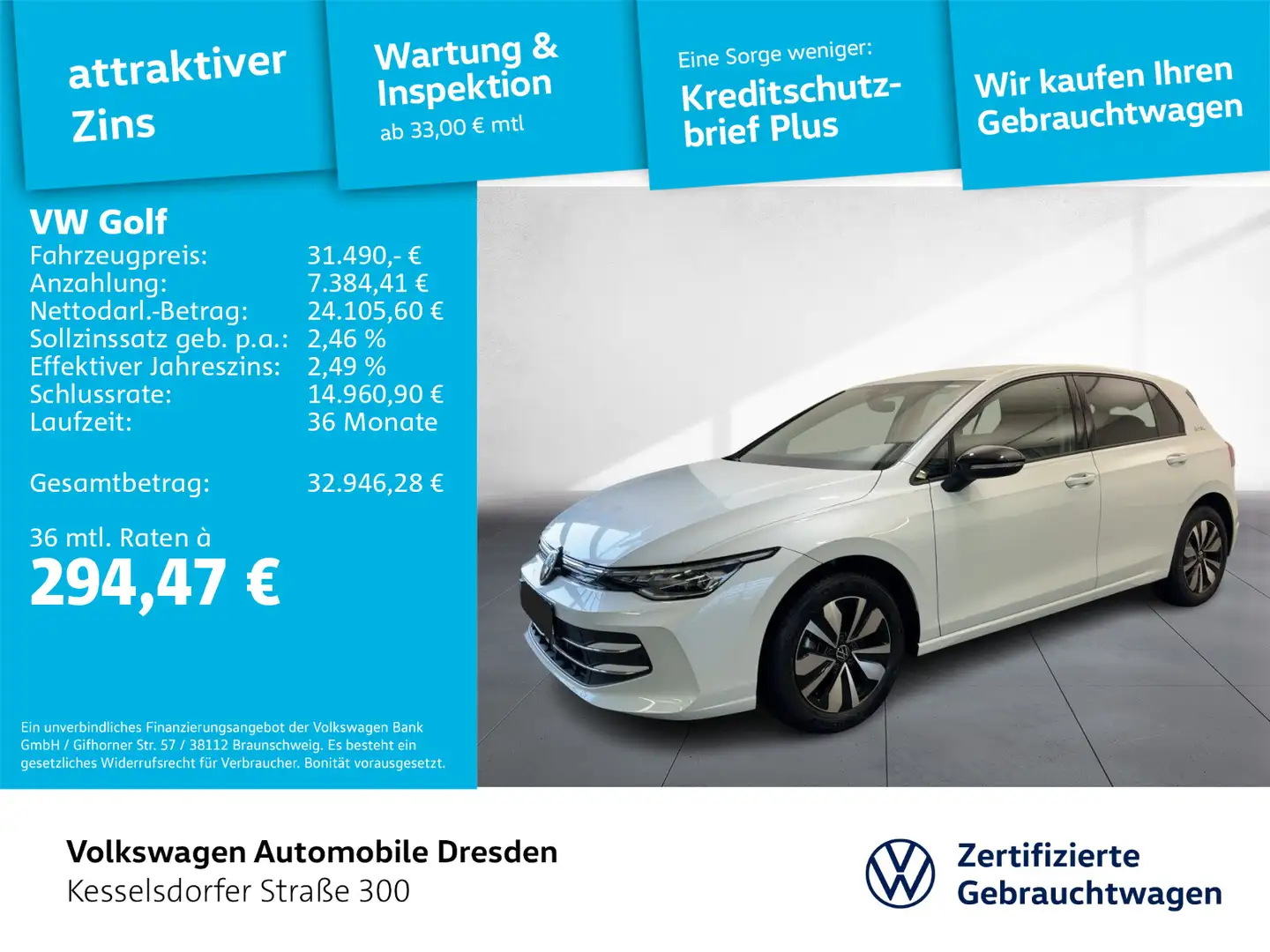 Volkswagen Golf VIII 2.0 TDI DSG Goal AHZV Kamera LED Navi Weiß - 1