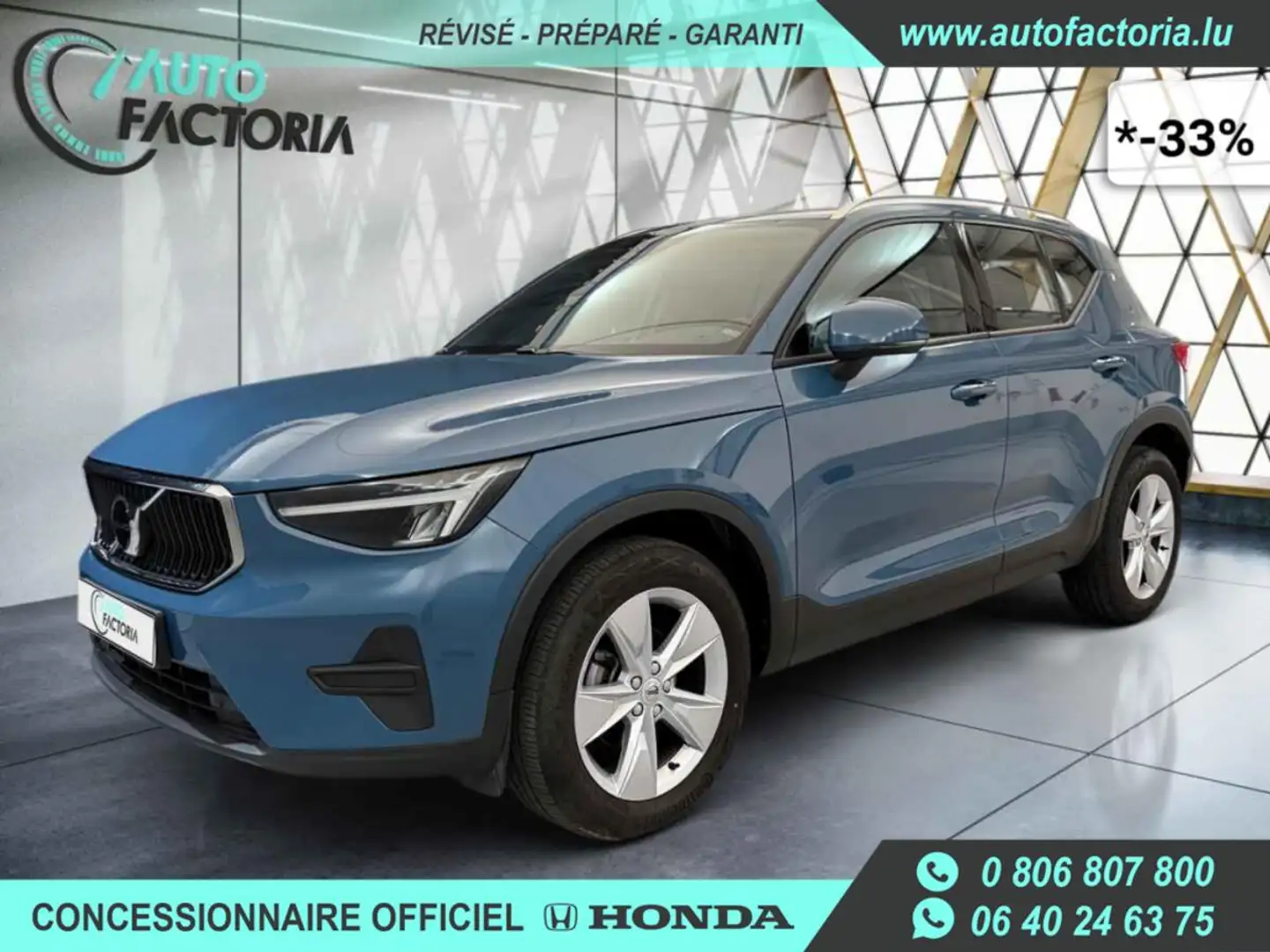 Volvo XC40 -33% T2 129cv BVA +GPS+CAM+LED+HAYON ELEC+Opts Bleu - 1