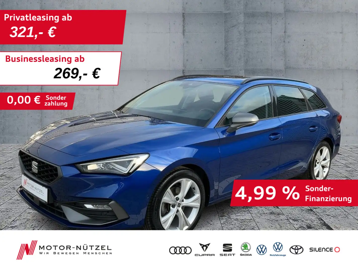 SEAT Leon ST 1.5 TSI FR-LINE LED+NAVI+AHK+PANO+ACC+VC Blau - 1
