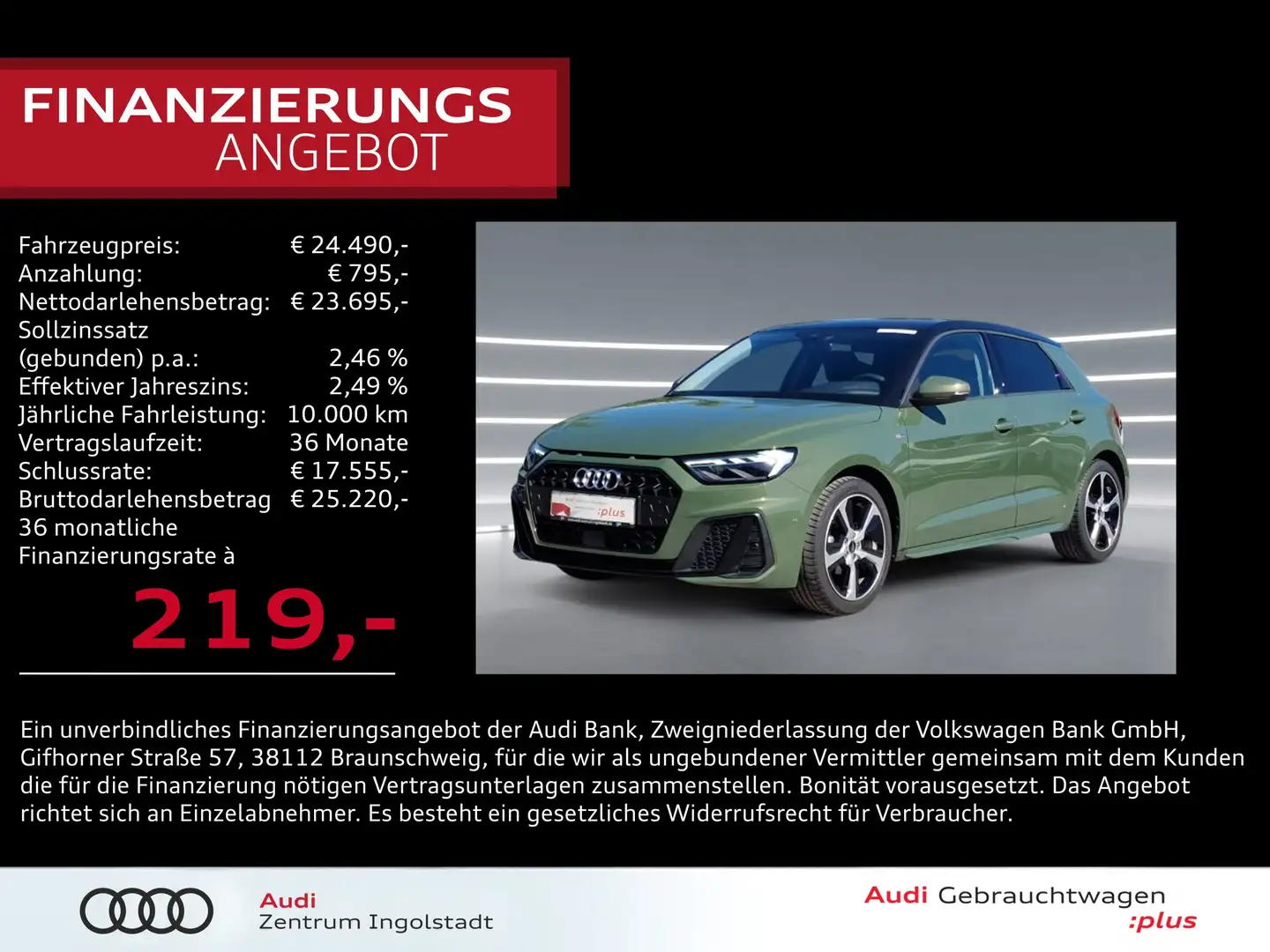 Audi A1 Sportback 25 TFSI S line NAVI LED Opt. Schw. Grün - 1