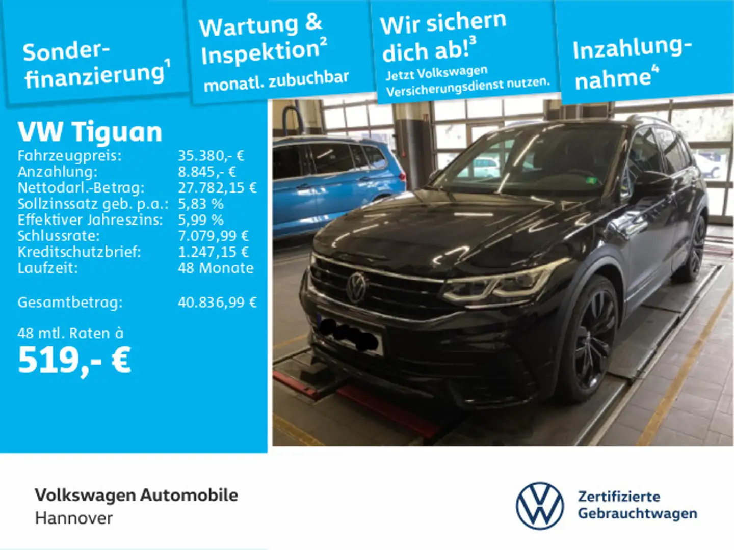 Volkswagen Tiguan 2.0 TSI DSG 4Motion R-Line Navi AHK Pano Schwarz - 1