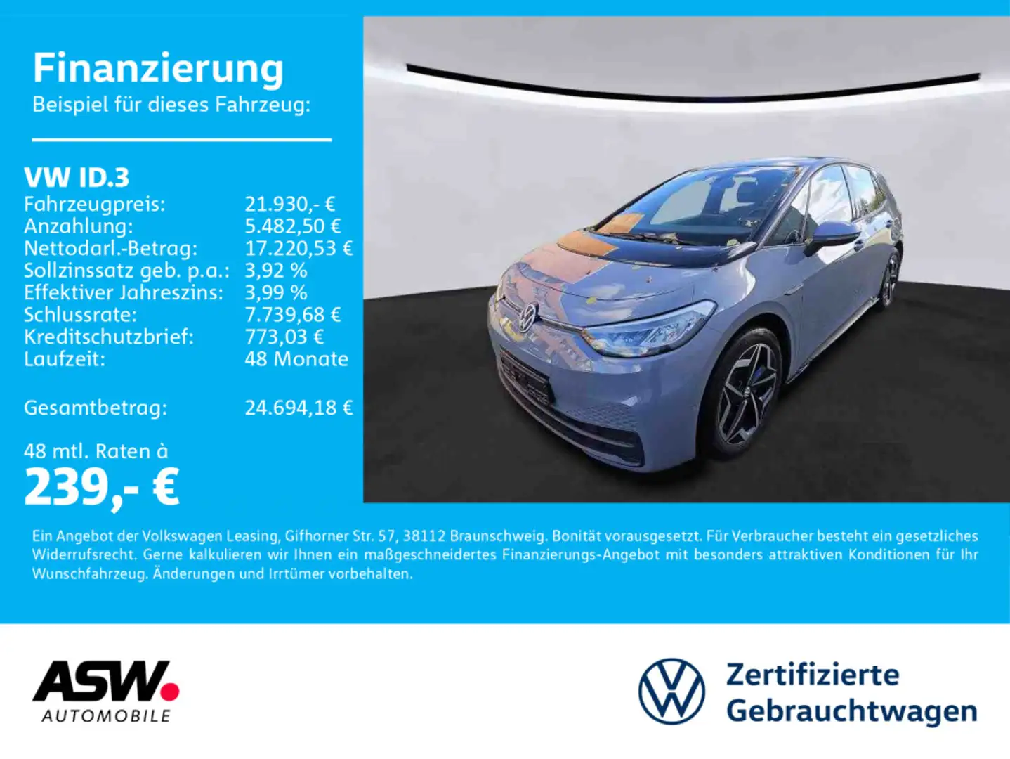 Volkswagen ID.3 Pro ACC Wärmepumpe Navi Klima SHZ LED Grau - 1