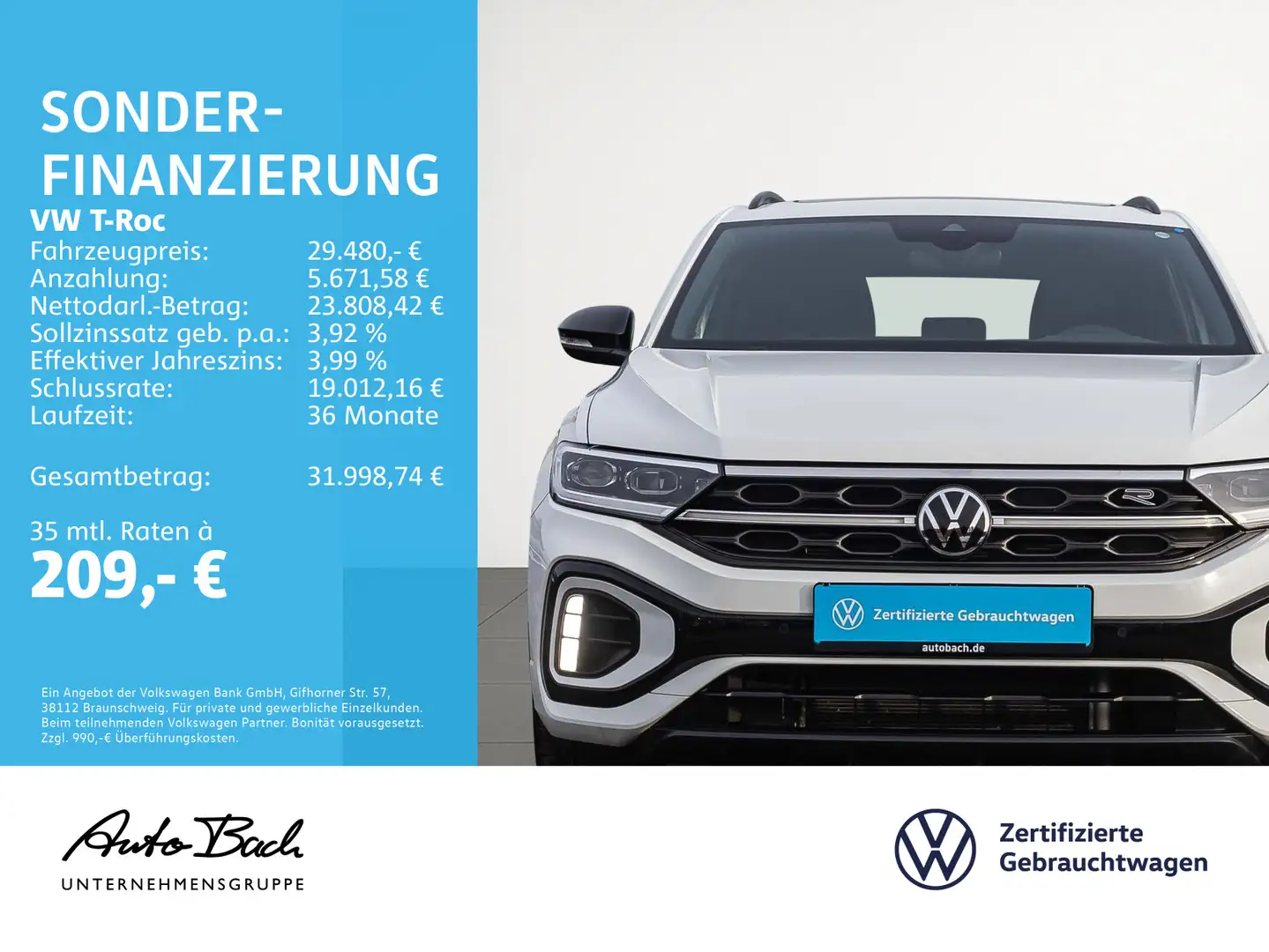 Volkswagen T-Roc 1.5 TSI R-Line DSG Navi LED Standhzg Panor Weiß - 2