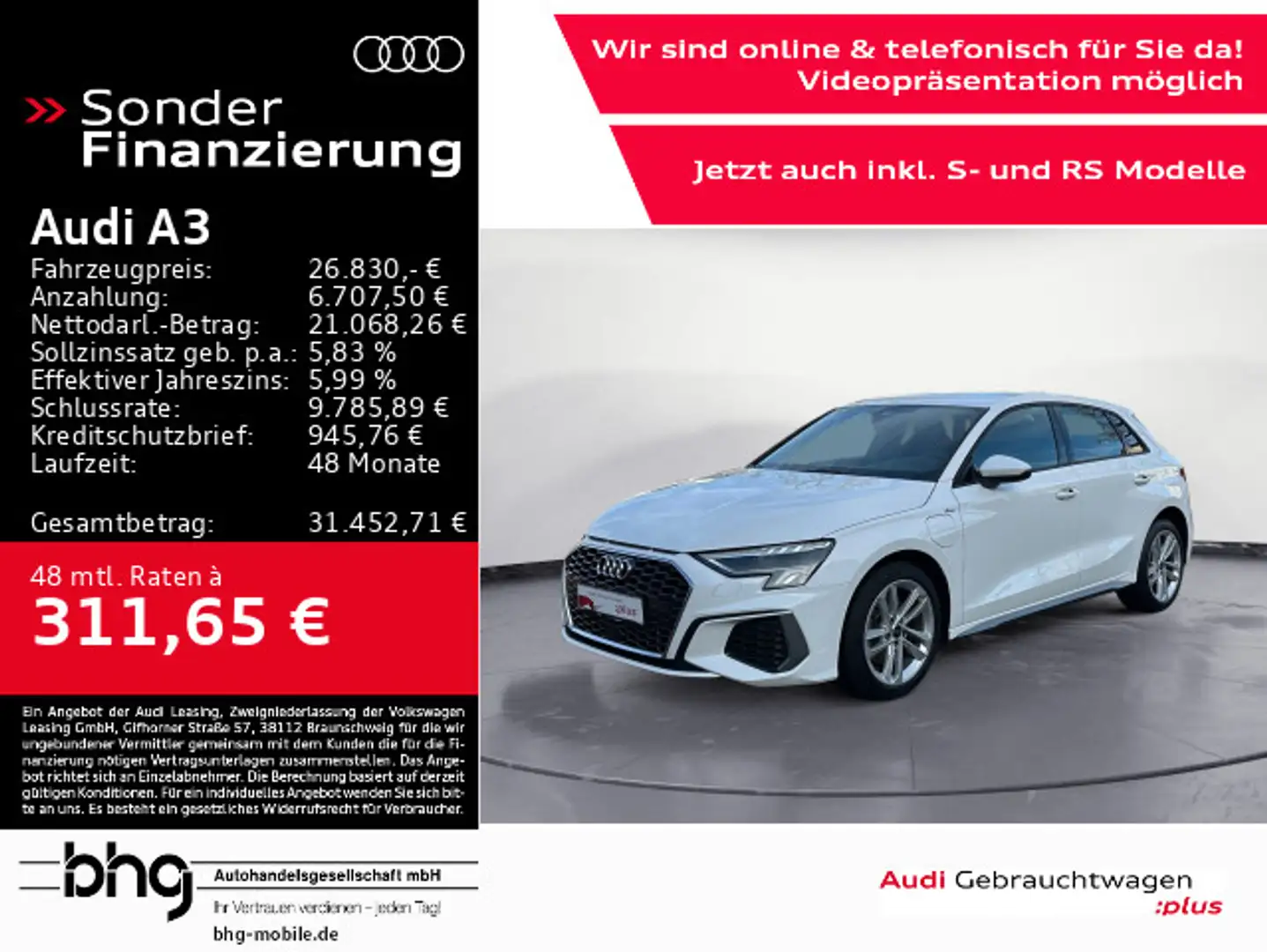 Audi A3 40 TFSIe S-line LED/Navi/Kamera/Ass Weiß - 1