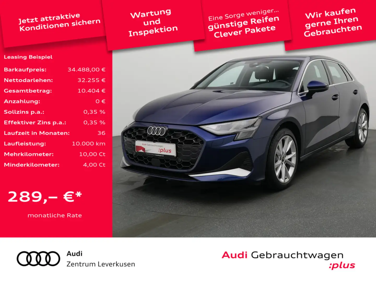 Audi A3 Sportback advanced S-TRON AHK NAVI VIRT AC Blau - 1