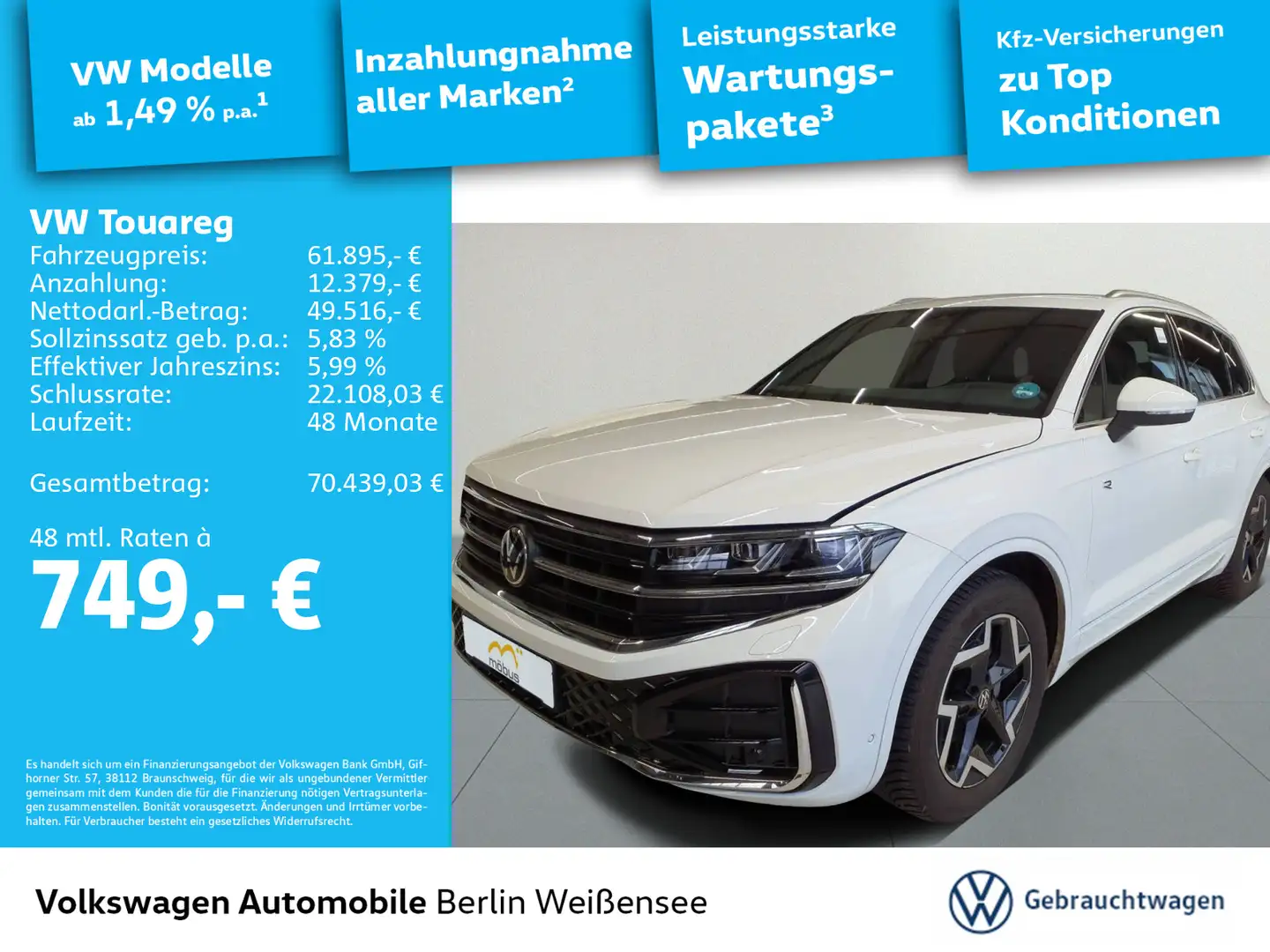 Volkswagen Touareg 3.0 TDI R-Line 4Motion*ACC*HUD*MATRIX* Weiß - 1