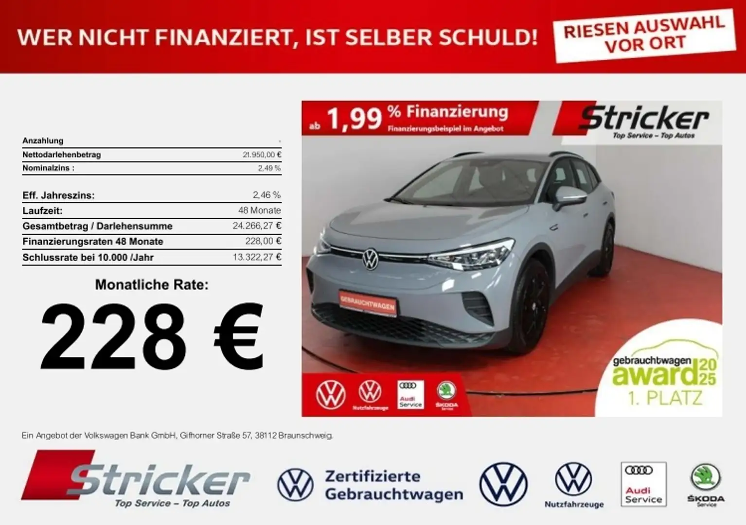 Volkswagen ID.4 Pro Performance 150/77 228,-ohne Anzahlung Navi W Grau - 1