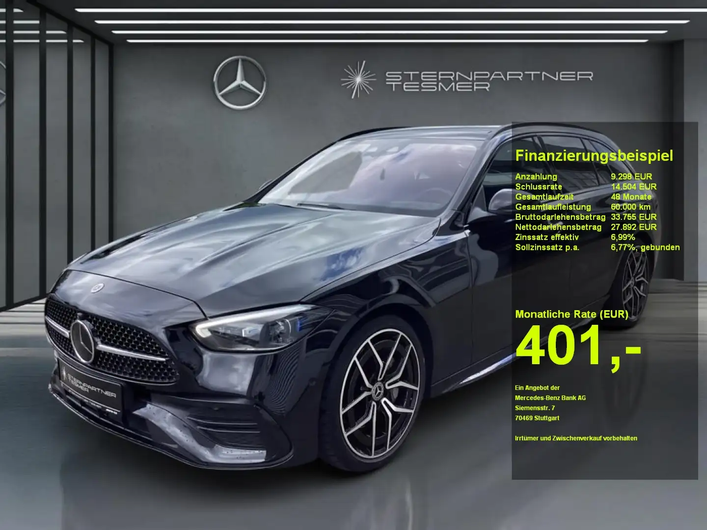Mercedes-Benz C 220 d 4M T +AMG+Night+PANO+360°+AHK+HuD+BURM Zwart - 1