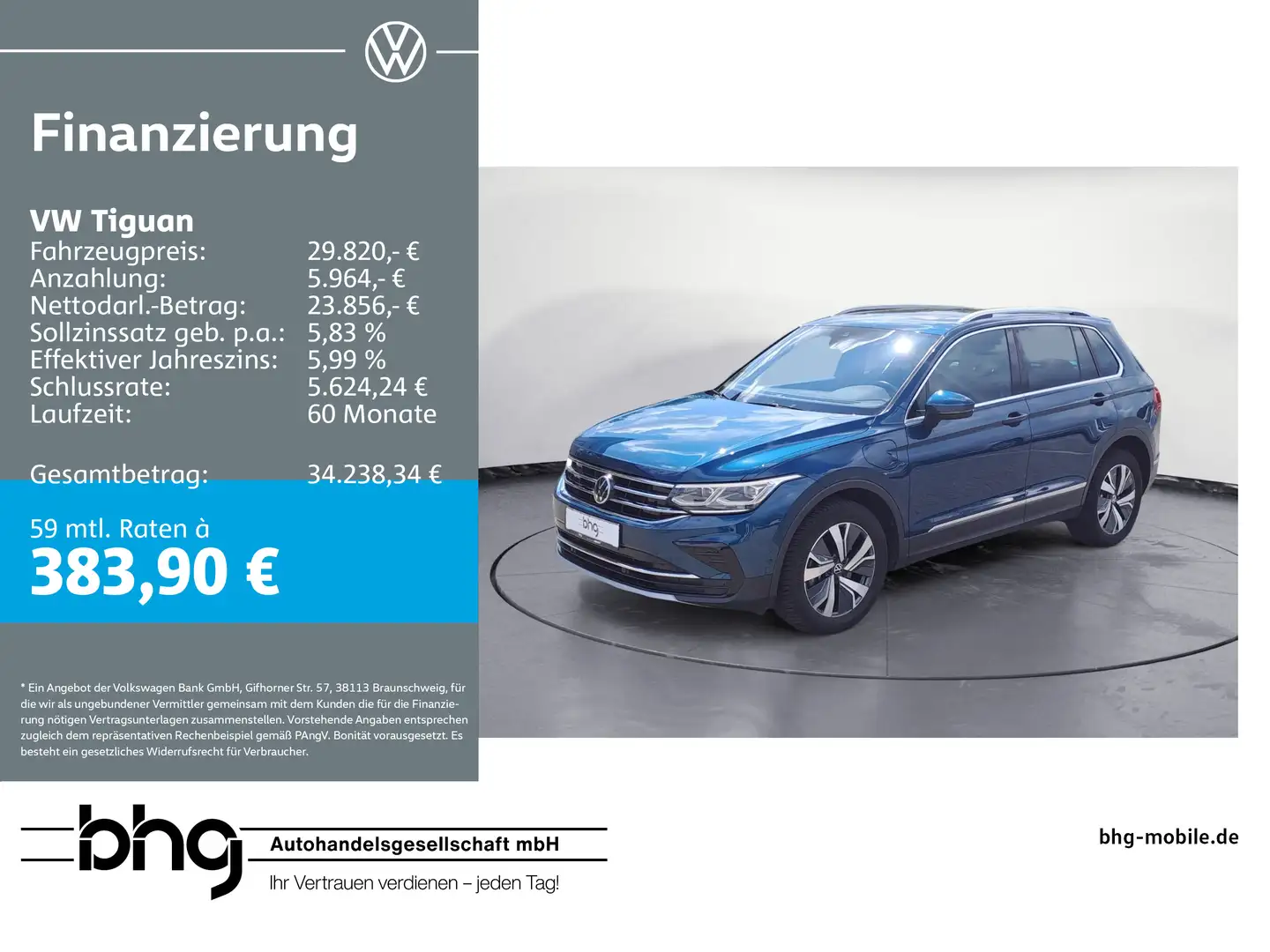 Volkswagen Tiguan 1.4 eHybrid DSG Elegance *AHK*DIG.COCKPIT Blau - 1