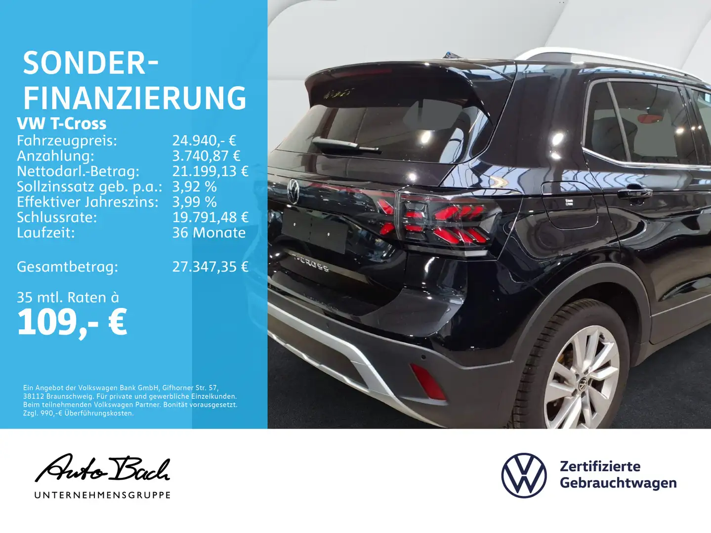 Volkswagen T-Cross 1.0 TSI DSG Style, Navi, LED-Matrix, Rüc Schwarz - 2