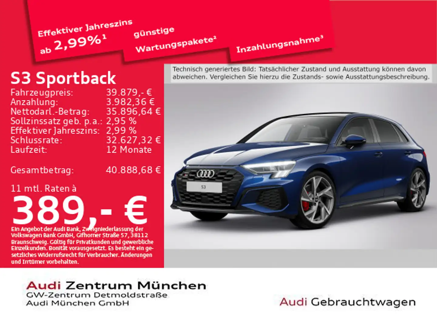 Audi S3 TFSI S tronic Pano/HuD/Virtual/ACC Blau - 1