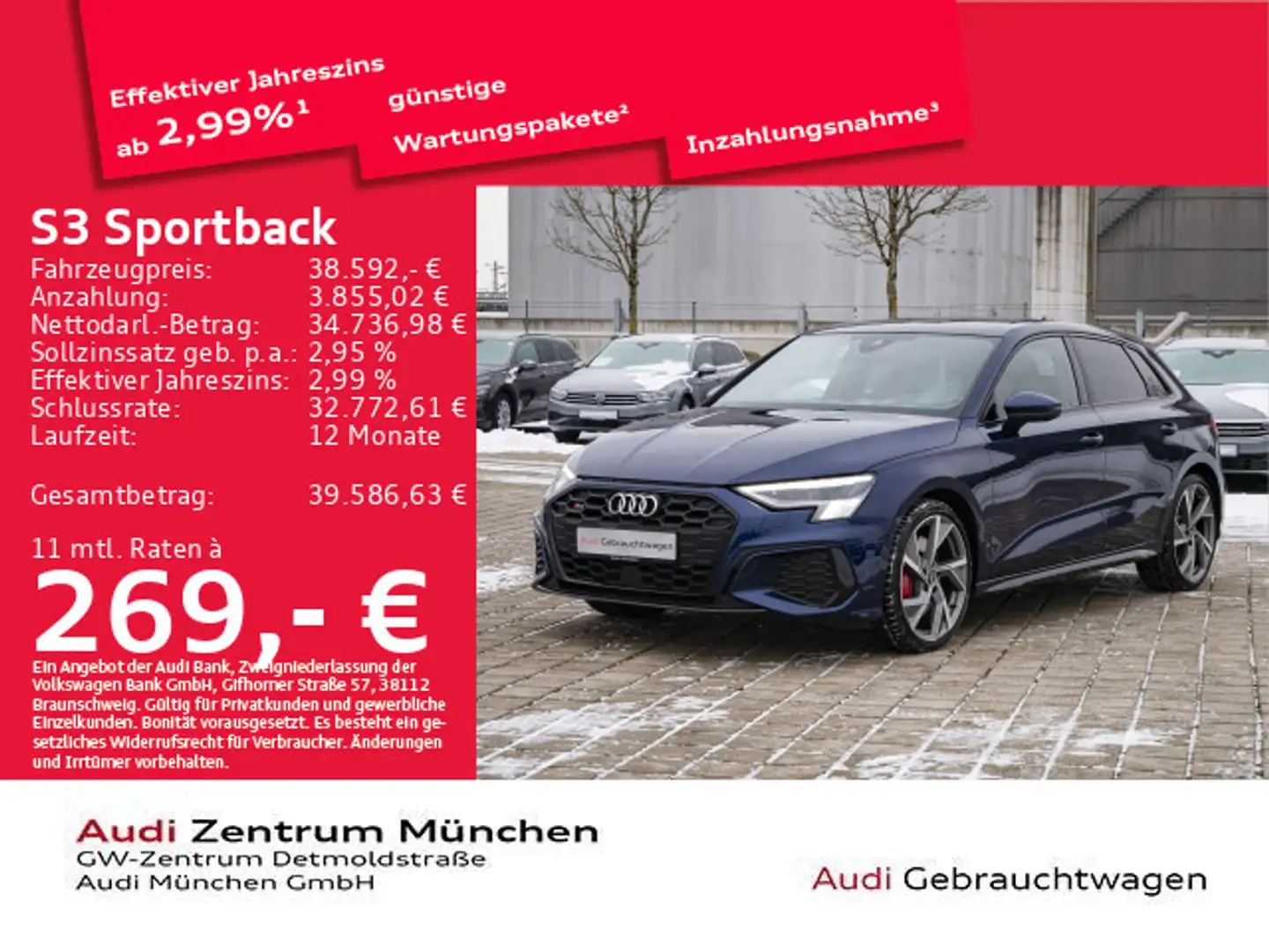 Audi S3 TFSI S tronic Pano/HuD/Virtual/ACC Blau - 1